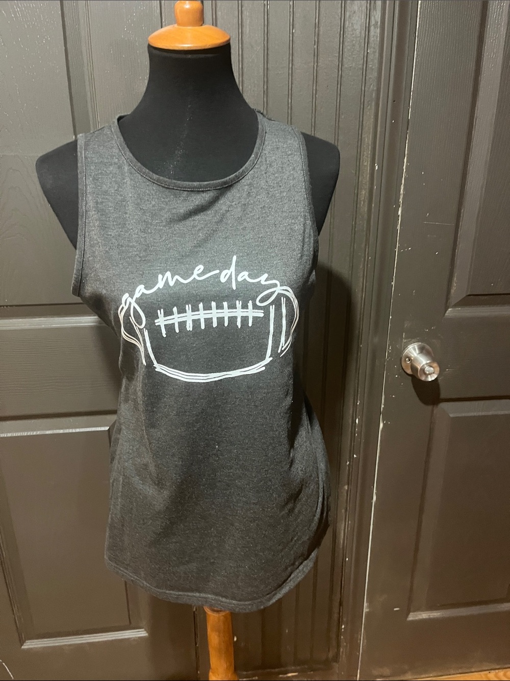 Gameday Graphic Tank Top - Charcoal with White Print
